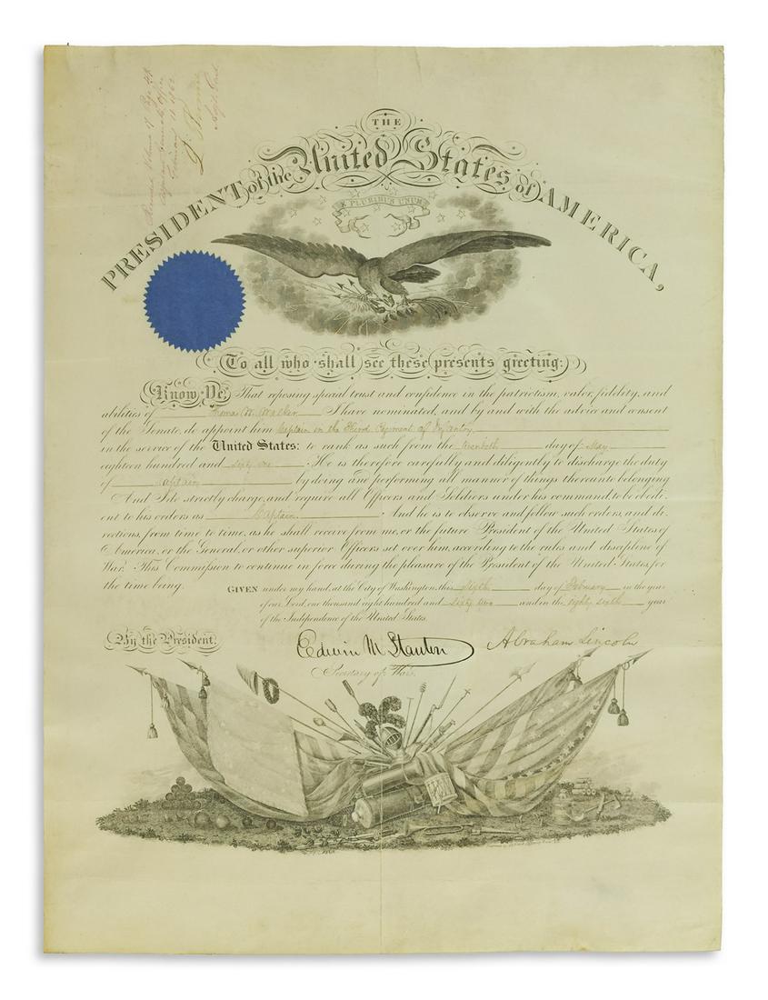 LINCOLN, ABRAHAM. Partly-printed vellum Document (1 of 1)