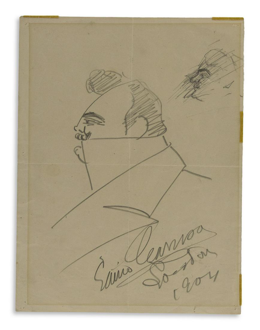 CARUSO, ENRICO. Graphite drawing, dated and Signed, (1 of 1)