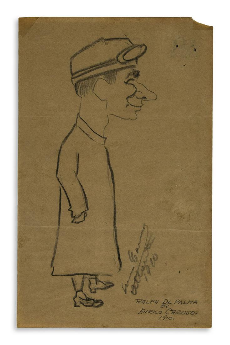 CARUSO, ENRICO. Graphite drawing, dated and Signed, (1 of 1)