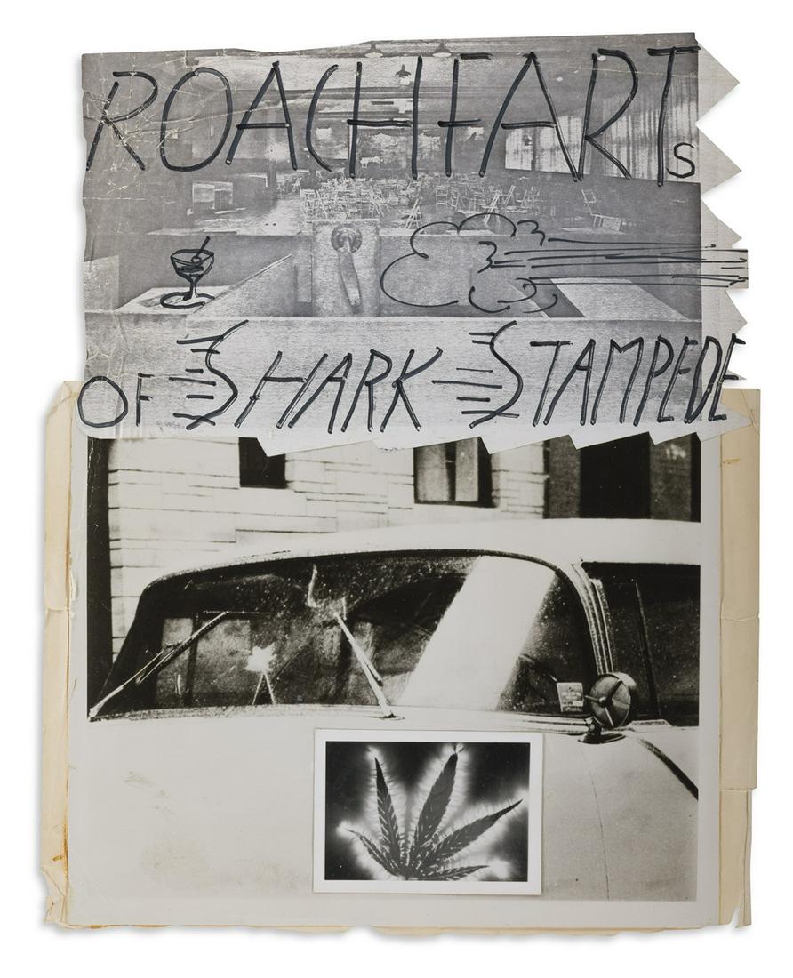 JACK SMITH (1932-1989) Roach Farts of Shark Stampede.: JACK SMITH (1932-1989)Roach Farts of Shark Stampede. Mixed media collage with one photocopy and two silver prints, the overall object measuring 342.9x279.4 mm; 13½x11 inches, with Smith's title,