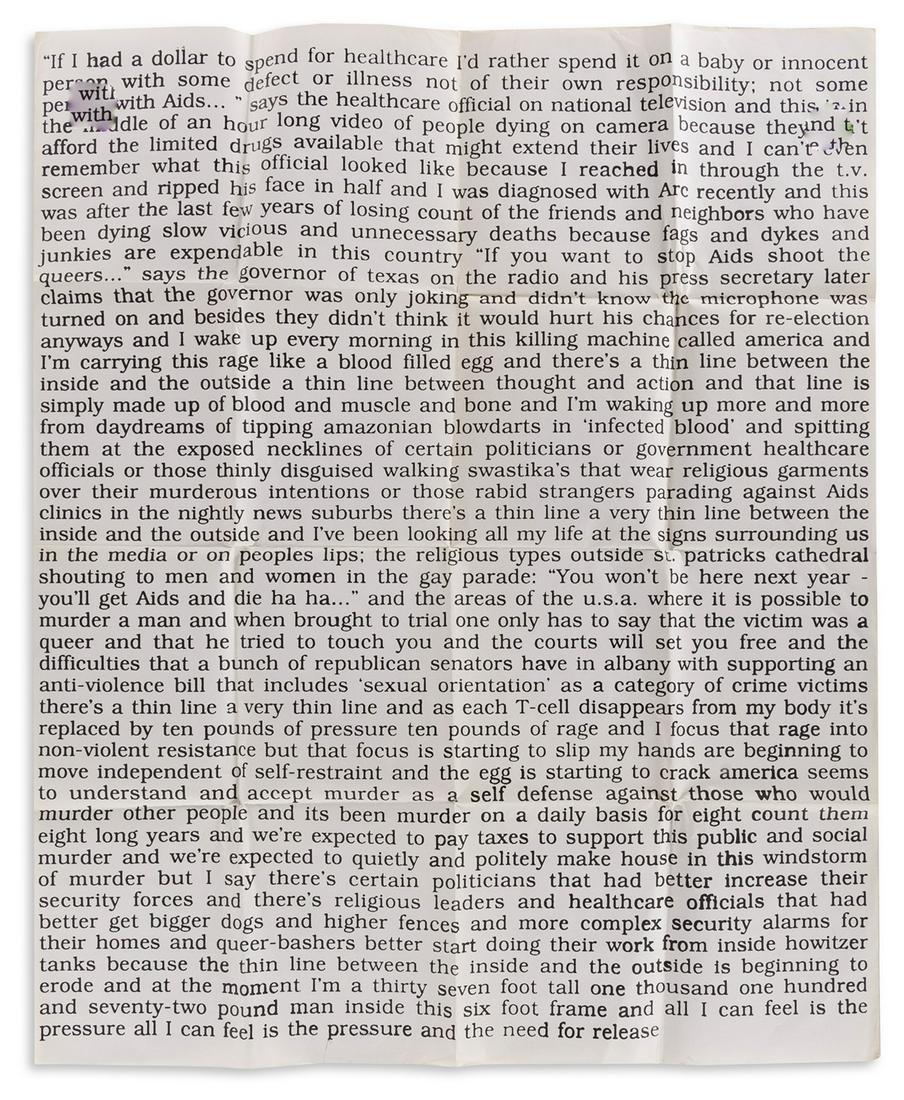 DAVID WOJNAROWICZ (1954-1992) If I had a dollar...: DAVID WOJNAROWICZ (1954-1992)If I had a dollar...Screenprint poster, 863x705 mm, 34x27 inches. [New York.] Circa 1990.Wojnarowicz went on to use these words on a diptych he designed in 1990 for ACT UP