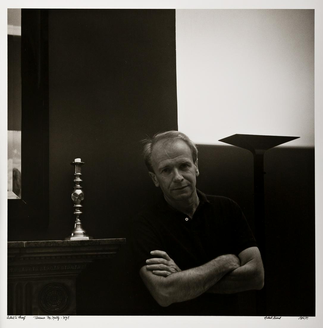 ROBERT GIARD (1939-2002) Terrence McNally, N.Y.C.: ROBERT GIARD (1939-2002)Terrence McNally, N.Y.C. Silver print, the image measuring 355.6 mm; 14 inches sqaure, the sheet 508x406.4 mm; 20x16 inches, with Giard's signature, title, dates, and notation