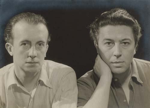 MAN RAY (1890-1976) Paul Eluard and André Bret: MAN RAY (1890-1976) Paul Eluard and André Breton. Silver print, 4 1/2x6 inches (11.4x15.2 cm.), with Man Ray's "8 rue du Val-de-Grace, Paris 5e - France, Danton 92-25" hand stamp, in blue ink, with n