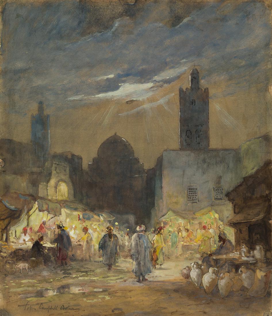COLIN CAMPBELL COOPER A Street in Kairouan, Tunisia.: COLIN CAMPBELL COOPER A Street in Kairouan, Tunisia. Gouache on wove paper, 1929. 445x375 mm; 17½x14¾ inches. Signed in pencil, lower left recto.Ex-collection private collection, Pennsylvani