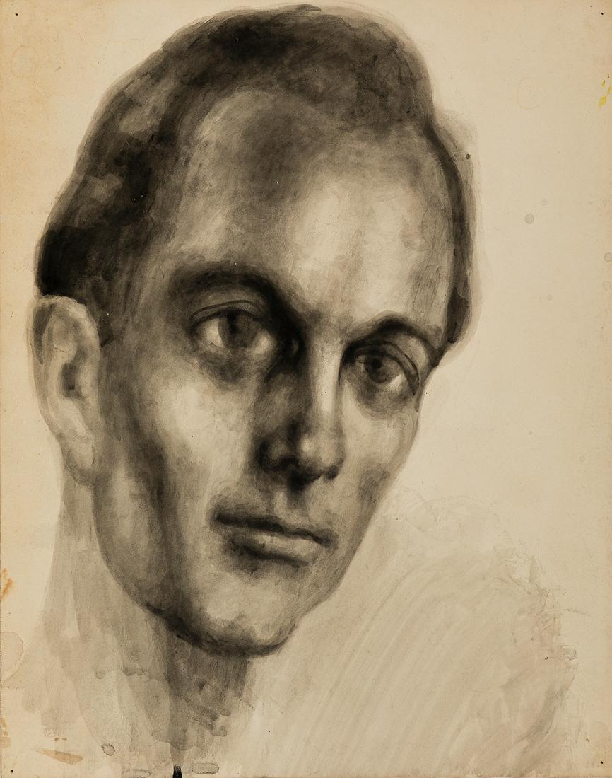 PAVEL TCHELITCHEW Portrait Study of Monroe Wheeler.: PAVEL TCHELITCHEW Portrait Study of Monroe Wheeler. Brush and ink and wash on heavy cream wove paper, 1945. 356x278 mm; 14x11 inches.Ex-collection Monroe Wheeler, New Jersey; thence to his partner, Gl