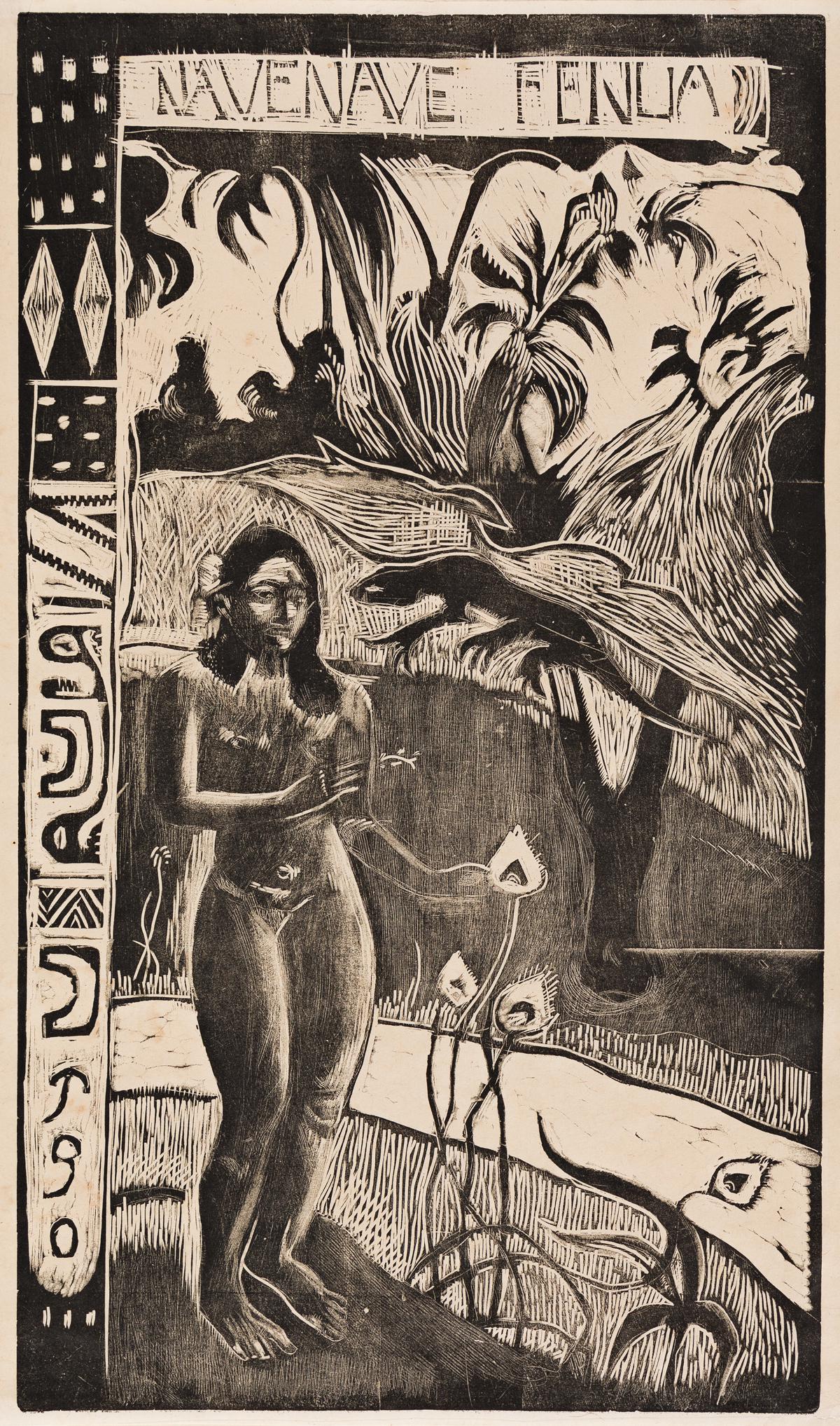 PAUL GAUGUIN Nave Nave Fenua.: PAUL GAUGUIN Nave Nave Fenua. Woodcut on Japan paper, 1893-94. 355x205 mm; 14x8 inches, wide margins. Proof, aside from the Pola Gauguin 1921 edition of 100. A very good, evenly-printed impression of 