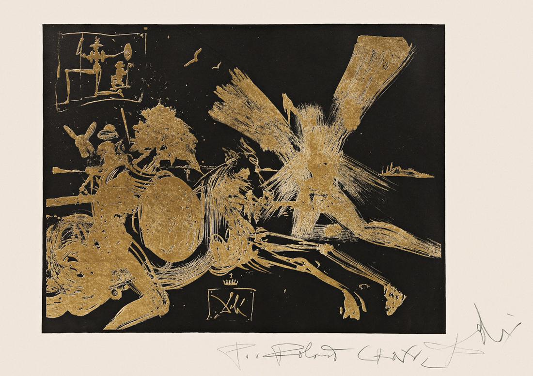 SALVADOR DALÍ The Face in the Windmill.: SALVADOR DALÍ The Face in the Windmill. Color lithograph, 1965. 513x667 mm; 20¼x26¼ inches, wide margins. Signed, dedicated and numbered 21/150 in pencil, lower margin. Published by Sid
