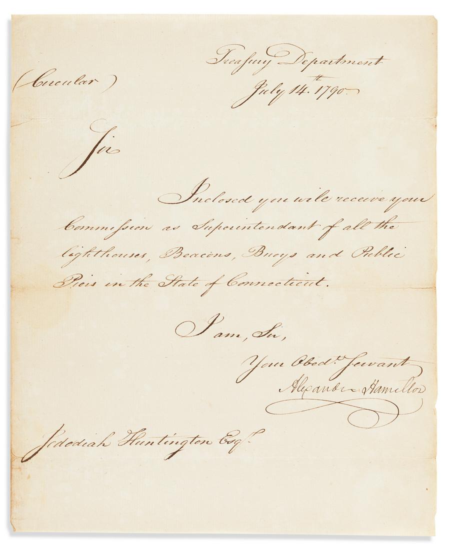HAMILTON, ALEXANDER. Letter Signed, as Secretary of the (1 of 1)