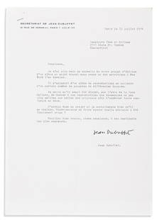 DUBUFFET, JEAN. Two Typed Letters Signed, each to: DUBUFFET, JEAN. Two Typed Letters Signed, each to Sewell Sillman and Norman Ives of the publishing house Ives-Sillman Inc., in French, concerning a proposal to publish a volume of reproductions of Dub