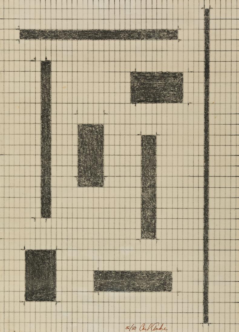 CARL ANDRE Untitled (Equivalents).: CARL ANDRE Untitled (Equivalents). Offset lithograph, 1960-69. 553x396 mm; 21¾x15 inches (sheet), full margins. Signed and numbered 36/50 in pen and brown ink, lower margin. A very good impressio