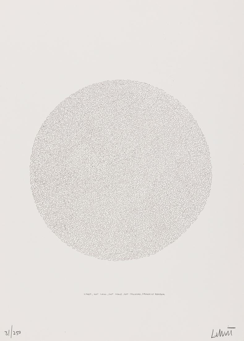 SOL LEWITT Lines, Not Long, Not Heavy, Not Touching,: SOL LEWITT Lines, Not Long, Not Heavy, Not Touching, Drawn at Random (Circle). Lithograph on cream wove paper, 1970. 445x321 mm; 17x12½ inches (sheet), full margins. Signed and numbered 31/250 in