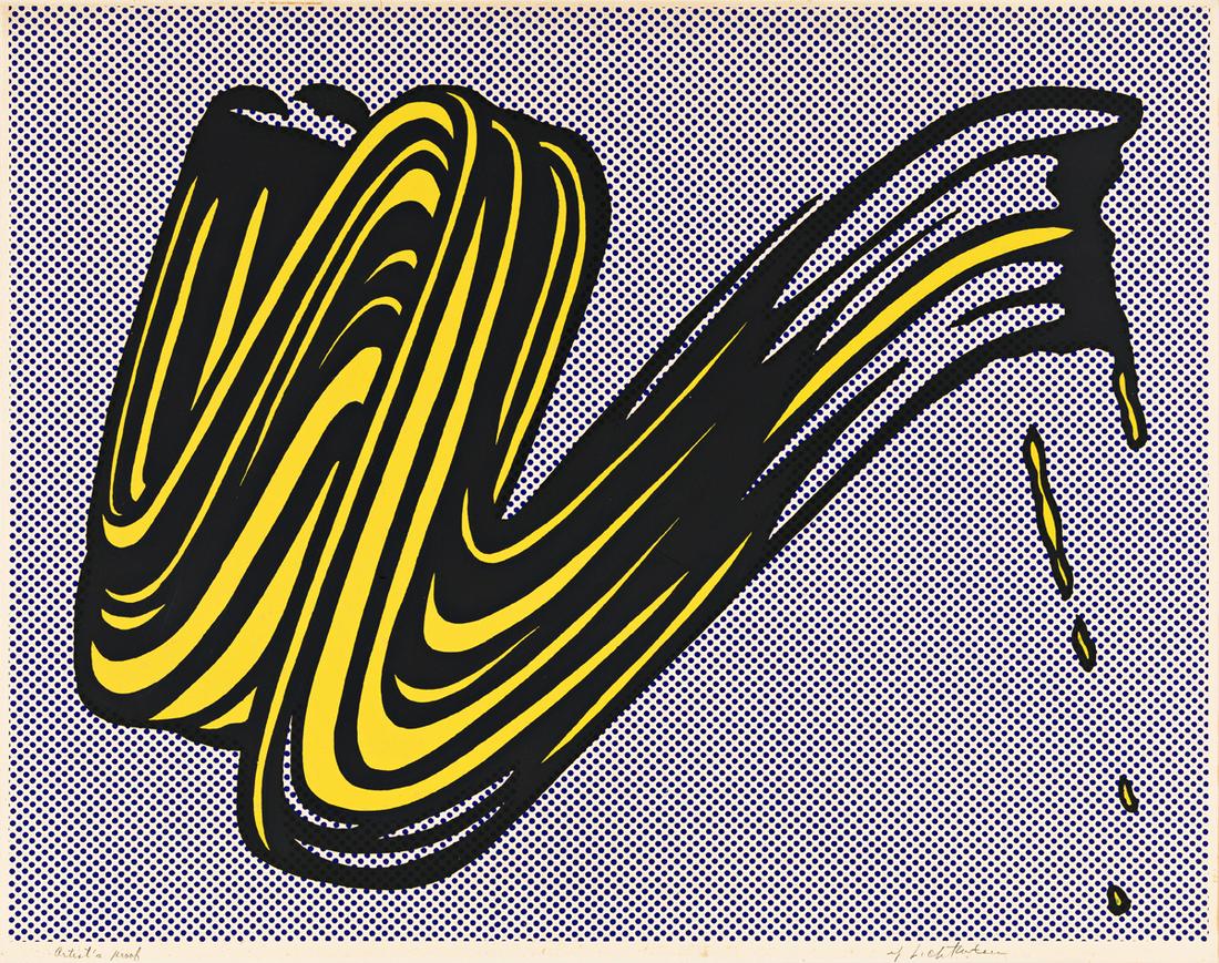 ROY LICHTENSTEIN Brushstroke.: ROY LICHTENSTEIN Brushstroke. Color screenprint on heavy, white wove paper, 1965. 564x723 mm; 22¼x28½ inches, full margins. Artist's proof, aside from the edition of 280. Signed and inscribe