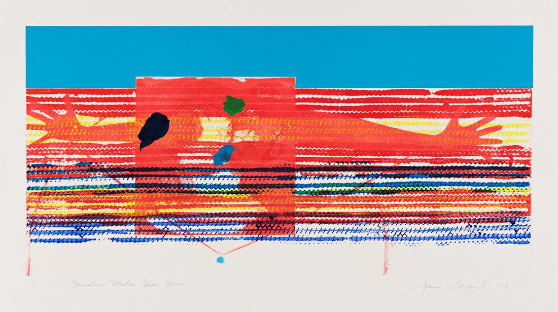 JAMES ROSENQUIST Window Washer Glass House.: JAMES ROSENQUIST Window Washer Glass House. Color intaglio and relief print with hand coloring applied with a rubber tire on Pescia Italia paper, 1978. 578x1014 mm; 22x40 inches, full margins. Signed,