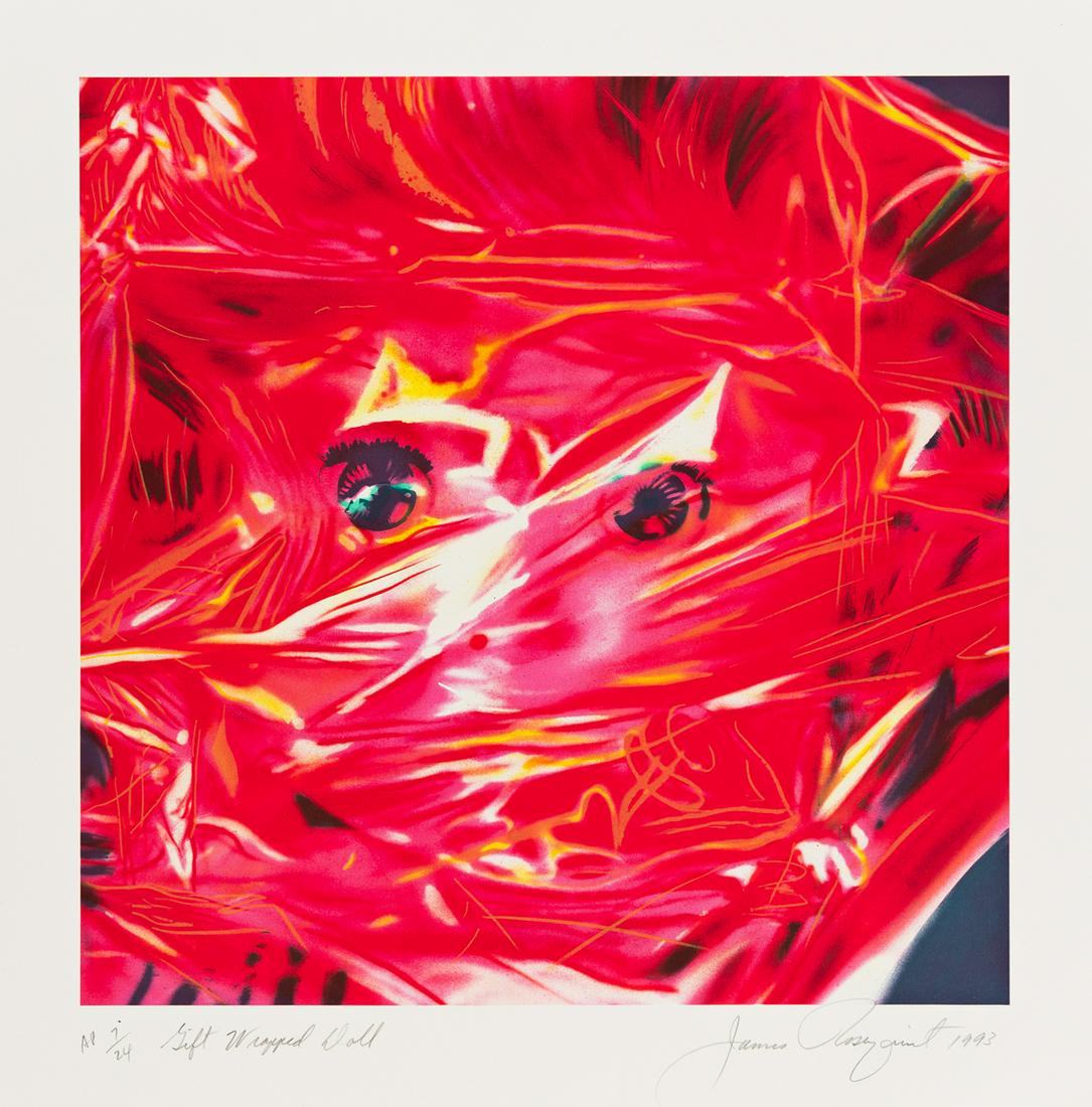 JAMES ROSENQUIST Gift Wrapped Doll.: JAMES ROSENQUIST Gift Wrapped Doll. Color lithograph on white wove paper, 1993. 608x608 mm; 24x24 inches, full margins. One of 24 numbered artist's proofs, aside from the edition of 100. Signed, title
