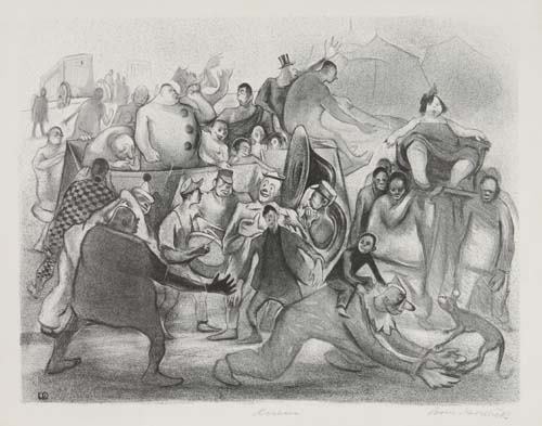 BORIS GORELICK Circus.: BORIS GORELICK Circus. Lithograph, circa 1935. 328x422 mm; 13x16 5/8 inches, full margins. Edition of approximately 25. Signed and titled in pencil, lower margin. Published by the Federal Arts Project
