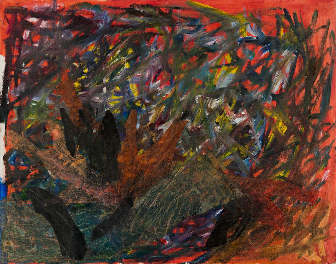 ALLAN KAPROW (1927 - 2006, AMERICAN) Untitled.: ALLAN KAPROW (1927 - 2006, AMERICAN) Untitled. Oil and collage on canvas, c.1955. 559x711 mm; 22x28 inches.Provenance: The artist; Anneta A. Duveen; Thence by descent to the current owner.This work is