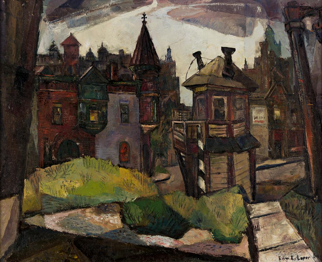 EDWARD L. LOPER, SR. (1916 - 2011) Untitled (View of: EDWARD L. LOPER, SR. (1916 - 2011) Untitled (View of Wilmington) . Oil on linen canvas, circa 1960. 558x675 mm; 22x26 inches. Signed in oil, lower rightProvenance: estate of the artist; thence by desc