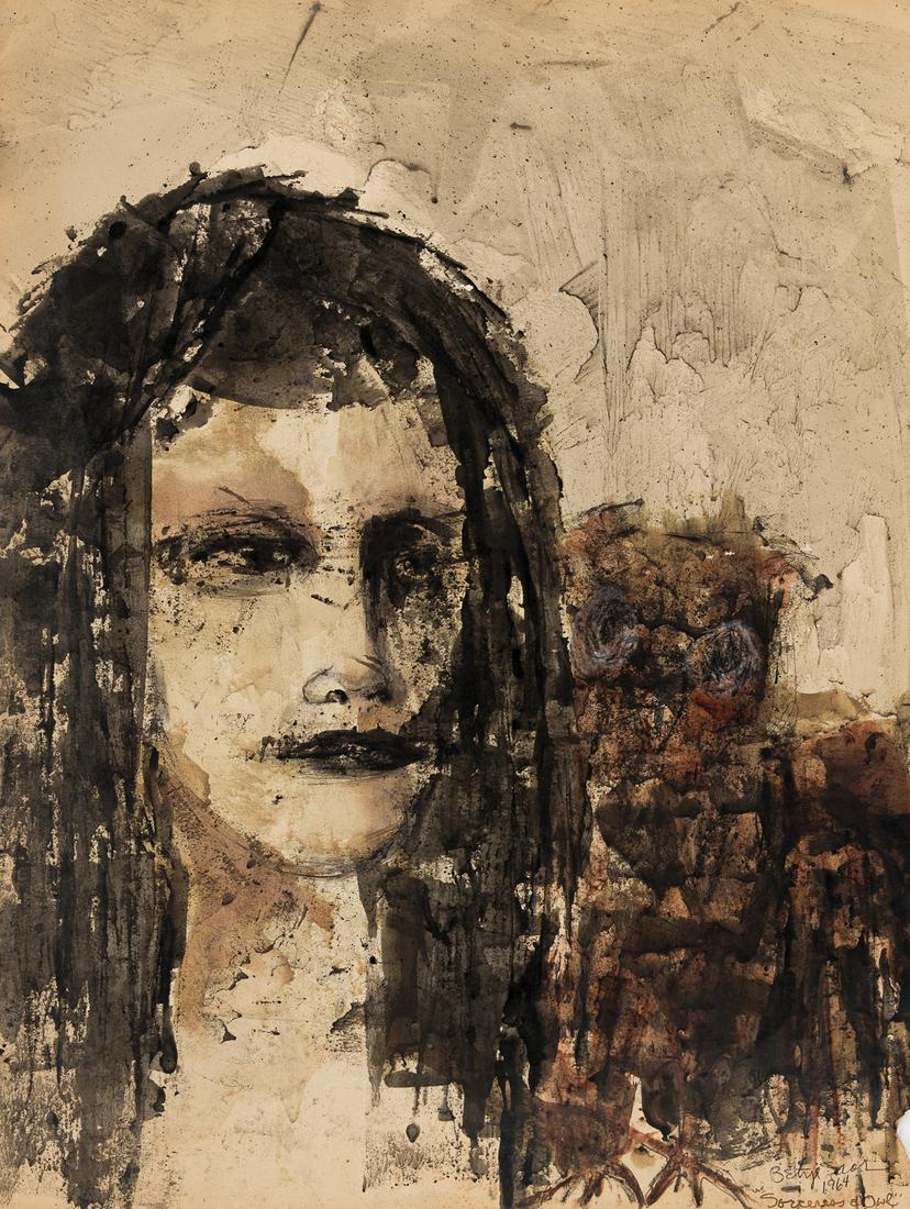 BETYE SAAR (1926 - ) Sorceress and the Owl.: BETYE SAAR (1926 - ) Sorceress and the Owl. Watercolor, ink and wash on buff wove paper, 1964. 584x457 mm; 23x18 inches. Signed, dated and titled in pencil, lower right.Provenance: private collection,