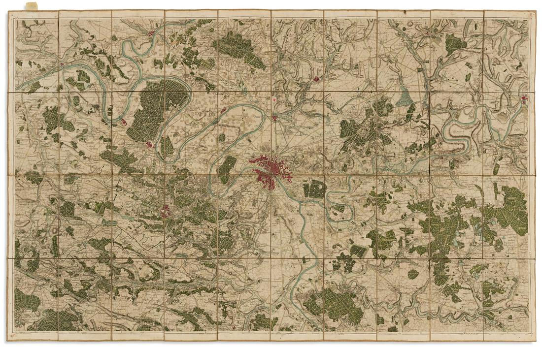 (PARIS.) Coutans, Guillaume; and Picquet, Charles.: (PARIS.) Coutans, Guillaume; and Picquet, Charles. Atlas Topographique en XVI Feuilles des Environs de Paris. Decorative engraved title/key sheet and 16 engraved sections (as 14, with nos. 6, 7, 10 an