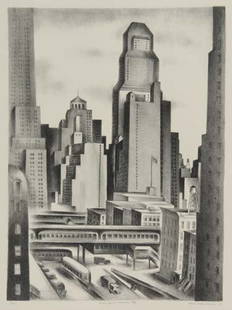 ALBERT HECKMAN View from Tudor City.: ALBERT HECKMAN View from Tudor City. Lithograph, 1933. 338x250 mm; 13 3/8x9 7/8 inches, wide (full ?) margins. Signed, titled, dated and numbered 13/15 in pencil, lower margin. A very good, evenly pri