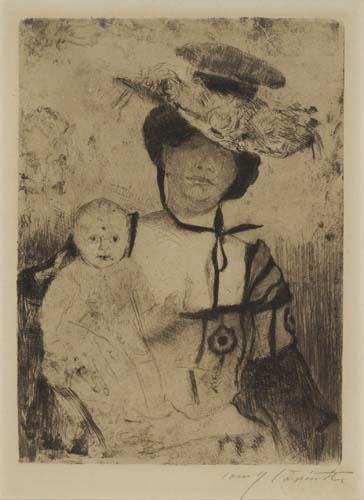 LOVIS CORINTH Mutter und Kind.: LOVIS CORINTH Mutter und Kind. Etching and drypoint on cream wove paper, 1905. 238x180 mm, 9x6 1/2 inches, wide margins. Second state (of 2). Signed in pencil, lower right. A good impression of this e