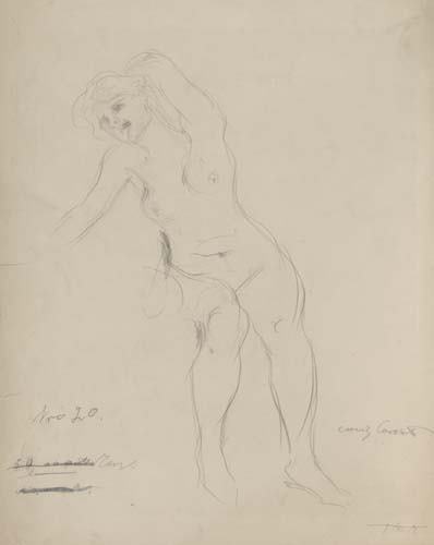 LOVIS CORINTH Frauenakt.: LOVIS CORINTH Frauenakt. Pencil on cream wove paper, 1920. 443x346 mm; 17 1/2x13 3/4 inches. Signed and dated in pencil, lower margin. All items are offered for sale subject to Swann Galleries' s