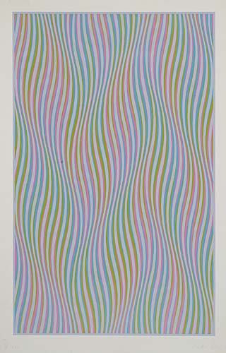 BRIDGET RILEY Elapse.: BRIDGET RILEY Elapse. Color screenprint, 1982. 1020x640 mm; 40 1/8x25 1/4 inches, full margins. Edition of 260. Signed, titled and dated in pencil, lower margin. Published by The Print Club of Clevela