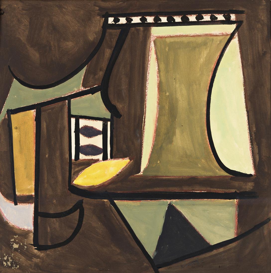 KARL KNATHS (1891-1971) (i)No. 23, and (ii)Abstraction: KARL KNATHS (1891-1971) (i)No. 23, and (ii)Abstraction in Brown and Yellow, (Pair). (i) Gouache and red chalk on paper. 457x457 mm; 18x18 inches. Signed, Knaths, Lower right. (ii) Gouache on paper. 38