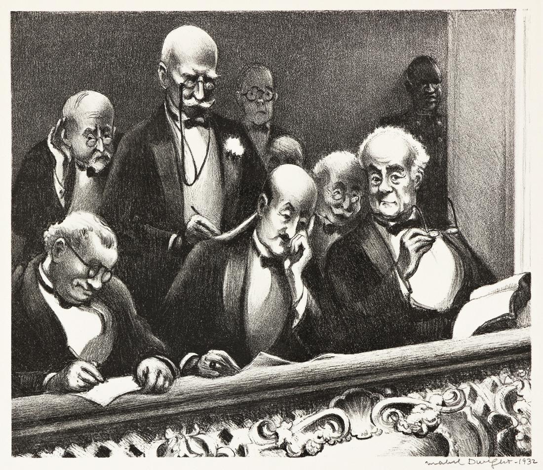 MABEL DWIGHT (1875-1955) Book Auction.: MABEL DWIGHT (1875-1955) Book Auction. Lithograph. 187x216 mm; 7x8½ inches, full margins. Edition of 40. Signed and dated in pencil, lower right. Printed by George Miller, New York. 1931.A very g