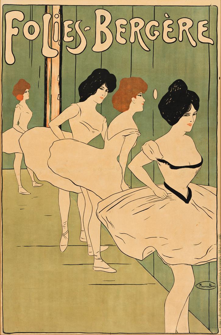 MAURICE BIAIS (1875-1926). FOLIES - BERGÈRE.: MAURICE BIAIS (1875-1926) FOLIES - BERGÈRE. Circa 1900. 44x29 inches, 113x74 cm. Charles Verneau, Paris. Condition B+: repaired tears, replaced losses and restoration in margins and image; minor 