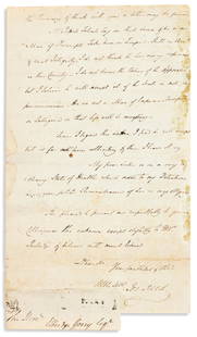 REED, JOSEPH. Autograph Letter Signed, "Jos: Reed," to: WRITTEN 3 MONTHS BEFORE HIS DEATH AT 43 REED, JOSEPH. Autograph Letter Signed, "Jos: Reed," to Elbridge Gerry, expressing pleasure at the news of his agreeing to serve again in the Confederation
