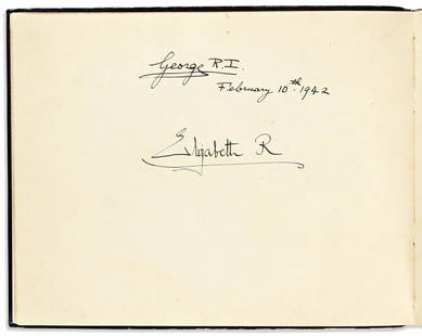 (ALBUM--WORLD WAR II.) Guest book from the American: GUESTBOOK OF LONDON CLUB FOR AMERICANS SIGNED BY THE KING & QUEEN (ALBUM--WORLD WAR II.) Guest book from the American Eagle Club, London, containing dates and signatures by 17 visitors, mostly
