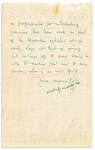 GANDHI, MOHANDAS K. Letter Signed, "MKGandhi," to