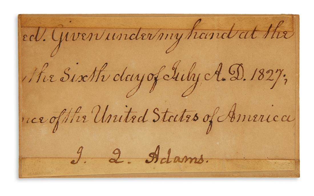 (PRESIDENTS.) Group of 3 clipped Signatures: John: (PRESIDENTS.) Group of 3 clipped Signatures: John Quincy Adams, as President * James Monroe, as Secretary of State * Martin Van Buren, Franking Signature. 2x4 inches or smaller, each mounted, some sca
