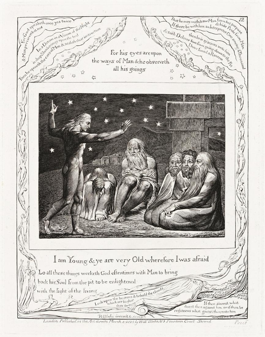 WILLIAM BLAKE I am Young and Ye are Very Old.: WILLIAM BLAKE I am Young and Ye are Very Old. Engraving on Chine collé, 1825. 198x150 mm; 7x5 inches, wide margins. Edition of 215, with the word "Proof" inscribed in the plate, lower right. Publ