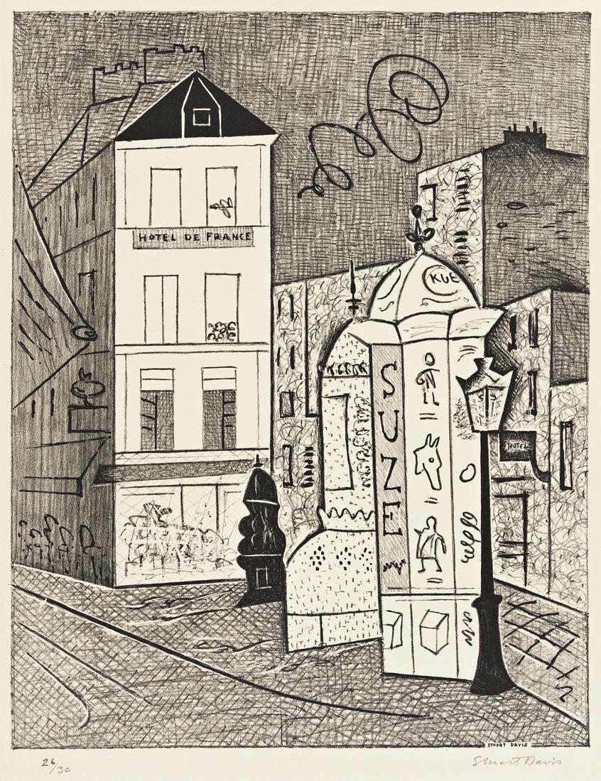 STUART DAVIS Hôtel de France.: STUART DAVIS Hôtel de France. Lithograph, 1929. 350x276 mm; 13¾x10 inches, full margins. Signed and numbered 26/30 in pencil, lower margin. With the Downtown Gallery, New York, date ink stam