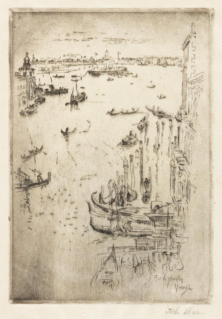 JOHN MARIN Through the Window, Venice.: JOHN MARIN Through the Window, Venice. Etching on Japan paper, 1907. 200x140 mm; 7¾x5½ inches, full margins. First state (of 2), before steel-facing and additional text. Edition of approxima