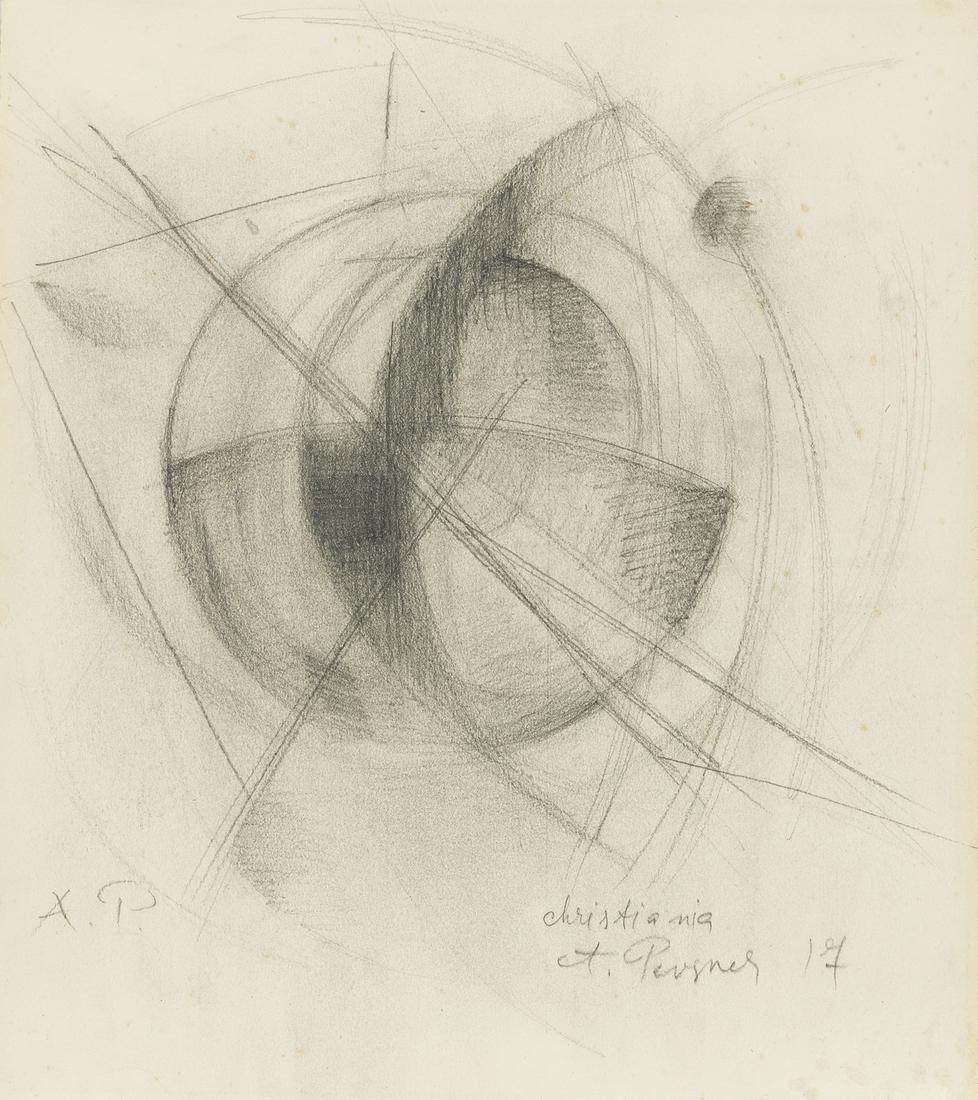 ANTOINE PEVSNER Christiania.: ANTOINE PEVSNER Christiania. Pencil on heavy cream wove paper, 1917. 435x380 mm; 17x15 inches. Signed, initialed, titled and dated in pencil, lower recto.Sold Drouot-Richelieu, Paris, October 27, 2001