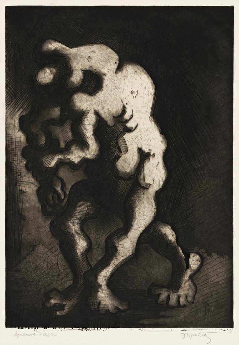 JACQUES LIPCHITZ Chemin de l'Exile.: JACQUES LIPCHITZ Chemin de l'Exile. Etching, engraving and aquatint on Japan paper, 1945. 352x250 mm; 13x9 inches, full margins. Artist's proof, aside from the edition of 33. Signed and inscribed "Epr