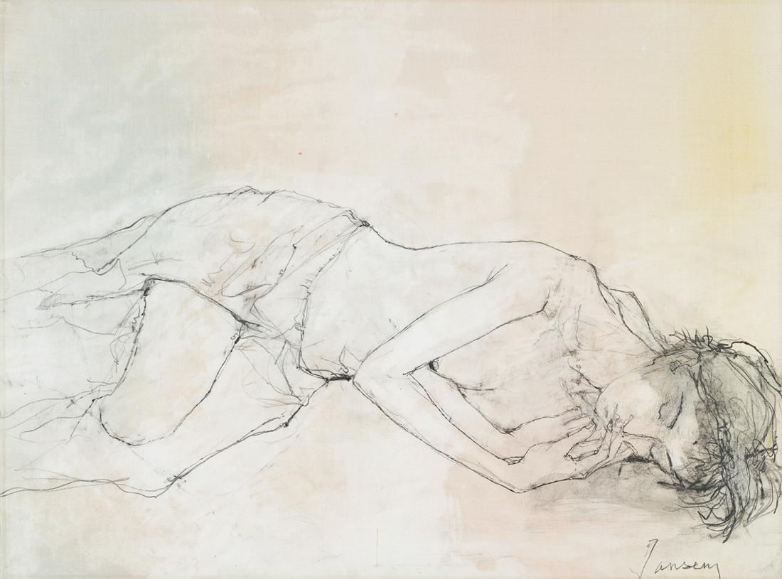 JEAN JANSEM Femme nu allongé.: JEAN JANSEM Femme nu allongé. Pencil and watercolor on paper. 505x680 mm; 20x27 inches. Signed in pencil, lower right recto.Ex-collection private collection, New York.