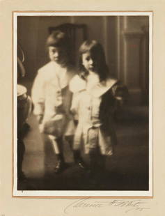 CLARENCE H. WHITE (1871-1925) Portrait of two children,: CLARENCE H. WHITE (1871-1925) Portrait of two children, Milman Hart and Vincent Bliss Linn. Platinum print, the image measuring 9¼x7 inches (23.5x17.8 cm.), triple mounted, the largest 11x8