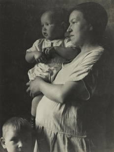 TINA MODOTTI (1896-1942) Mother and children.: TINA MODOTTI (1896-1942) Mother and children. Silver print, the image measuring 9¼x7 inches (23.5x17.8 cm.), with Vittorio Vidali’s "Comandancia General" Fifth Regiment stamp on verso.