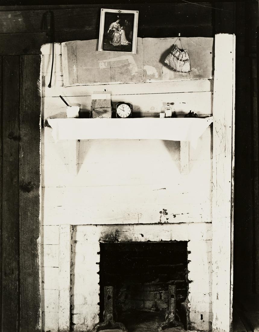 WALKER EVANS (1903-1975) Fireplace and Objects in Floyd: WALKER EVANS (1903-1975) Fireplace and Objects in Floyd Burrough's Bedroom, Hale County, Alabama. Silver contact print, the image measuring 9¾x7¾ inches (24.8x19.7 cm.), the sheet slightly l
