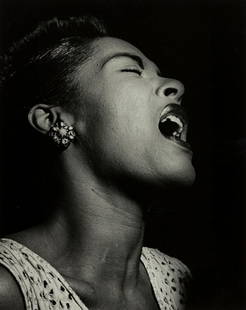 WILLIAM GOTTLIEB (1917-2006) Billie Holiday.: WILLIAM GOTTLIEB (1917-2006) Billie Holiday. Silver print, the image measuring 19&#188;x15 inches (48.9x39.1 cm.), the sheet slightly larger, with Gottlieb's signature and print date, in ink, on recto