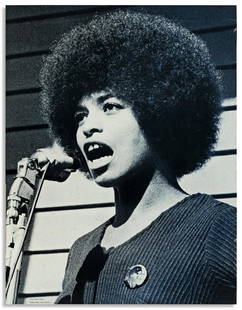 (BLACK PANTHERS.) Stephen Shames, photographer. Angela: (BLACK PANTHERS.) Stephen Shames, photographer. Angela Davis at Oakland's DeFremery Park. Poster, 26 x 20 inches; tape around edges on verso, minor wear. Np: Print Mint, circa 1970 In this iconic