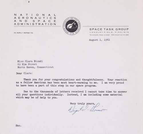 GRISSOM, VIRGIL I. Typed Letter Signed, on NAS