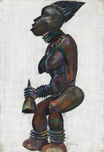 NORMAN LEWIS (1917 - 1979) Untitled (Bangwa Queen) .: NORMAN LEWIS (1917 - 1979) Untitled (Bangwa Queen) . Color pastel on fine sandpaper, 1935. 508x355 mm; 22x15¼ inches. Signed and dated in pencil, lower right.Provenance: private collection,