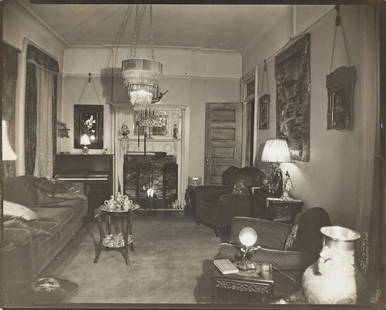 JAMES VANDERZEE (1886 - 1983) Untitled (Interior of a: JAMES VANDERZEE (1886 - 1983) Untitled (Interior of a Harlem Brownstone) . Silver print, 1931. 203x254 mm; 8x10 inches. Signed and inscribed "NYC 1931" by VanDerZee in the negative.This early