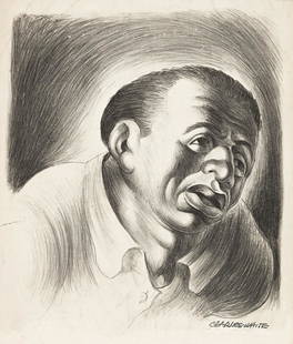 CHARLES WHITE (1918 - 1979) Head of Man - Version II: CHARLES WHITE (1918 - 1979) Head of Man - Version II (Diego Rivera) . Crayon on thin, smooth wove paper, mounted to board, 1936. 305x254 mm; 12x10 inches. With the artist's estate signature ink