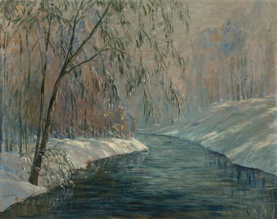 JOHN WESLEY HARDRICK (1891 - 1968) Untitled (Winter: JOHN WESLEY HARDRICK (1891 - 1968) Untitled (Winter Landscape) . Oil on masonite board, 1937. 559x711 mm; 22x28 inches. Signed and dated in oil, lower left.Provenance: private collection, Louisiana.Th